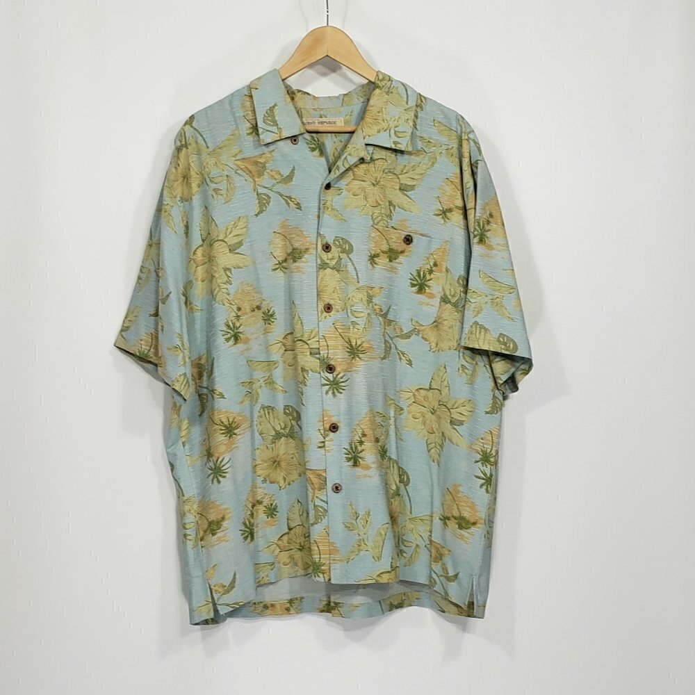 Island Republic Silk Blend Floral Hawaiian Button Front Shirt XXL